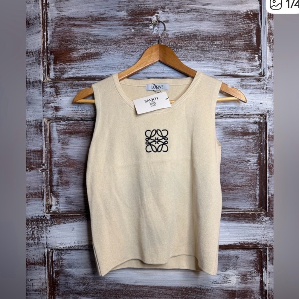 Loewe Beige Tank Top sweater best with Black Logo